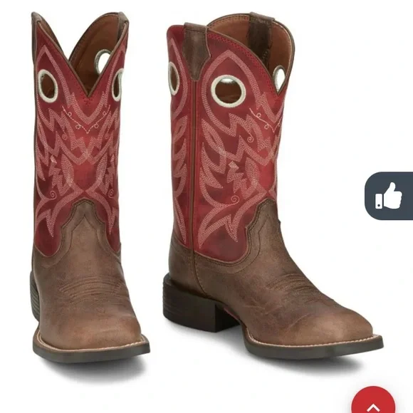 Justin Boots Red and Brown Western Boots - Picture 7 of 9
